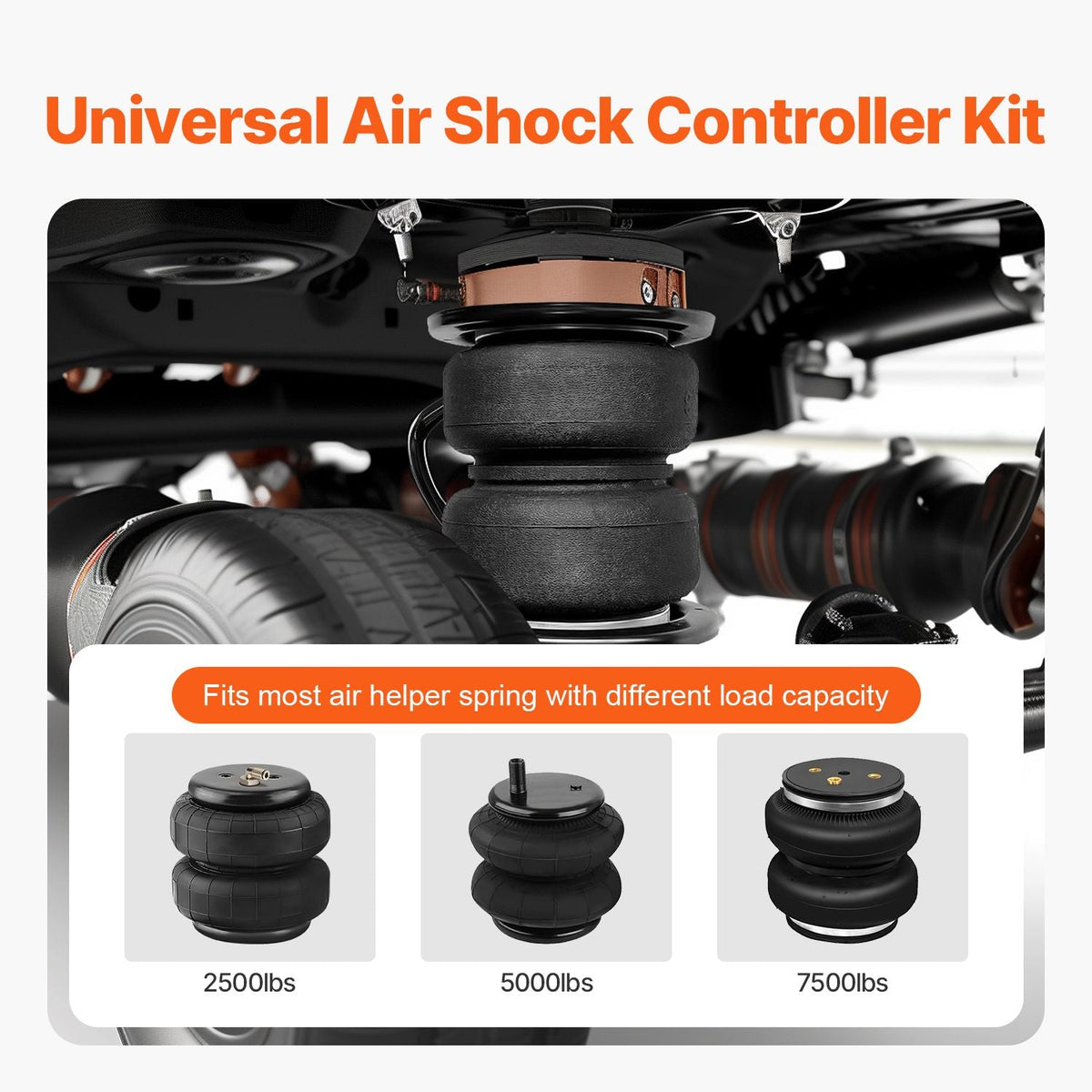 Air Shock Controller Kit, 12V 100PSI Wireless On Board Air Compressor System, App or Remote Control Air Ride Suspension Compressor Kit with Single Path System, Inflator & Air Line for Truck Van
