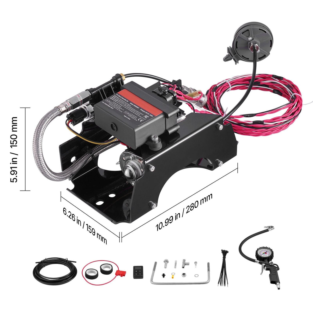 Air Shock Controller Kit, 12V 100PSI Wireless On Board Air Compressor System, App or Remote Control Air Ride Suspension Compressor Kit with Single Path System, Inflator & Air Line for Truck Van