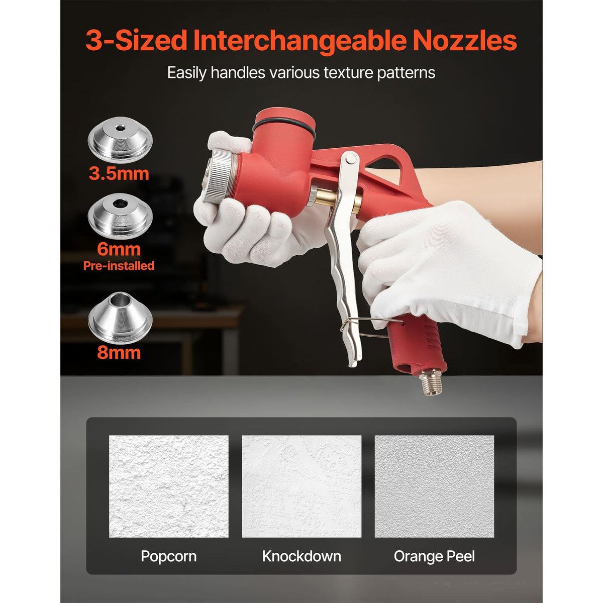 Air Texture Spray Gun, 1.45 Gallon Air Hopper Spray Gun, Professional Drywall Texture Painting Sprayer with 3 Nozzles (3.5mm, 6mm, 8mm) for Popcorn, Knockdown, Orange Peel Textures