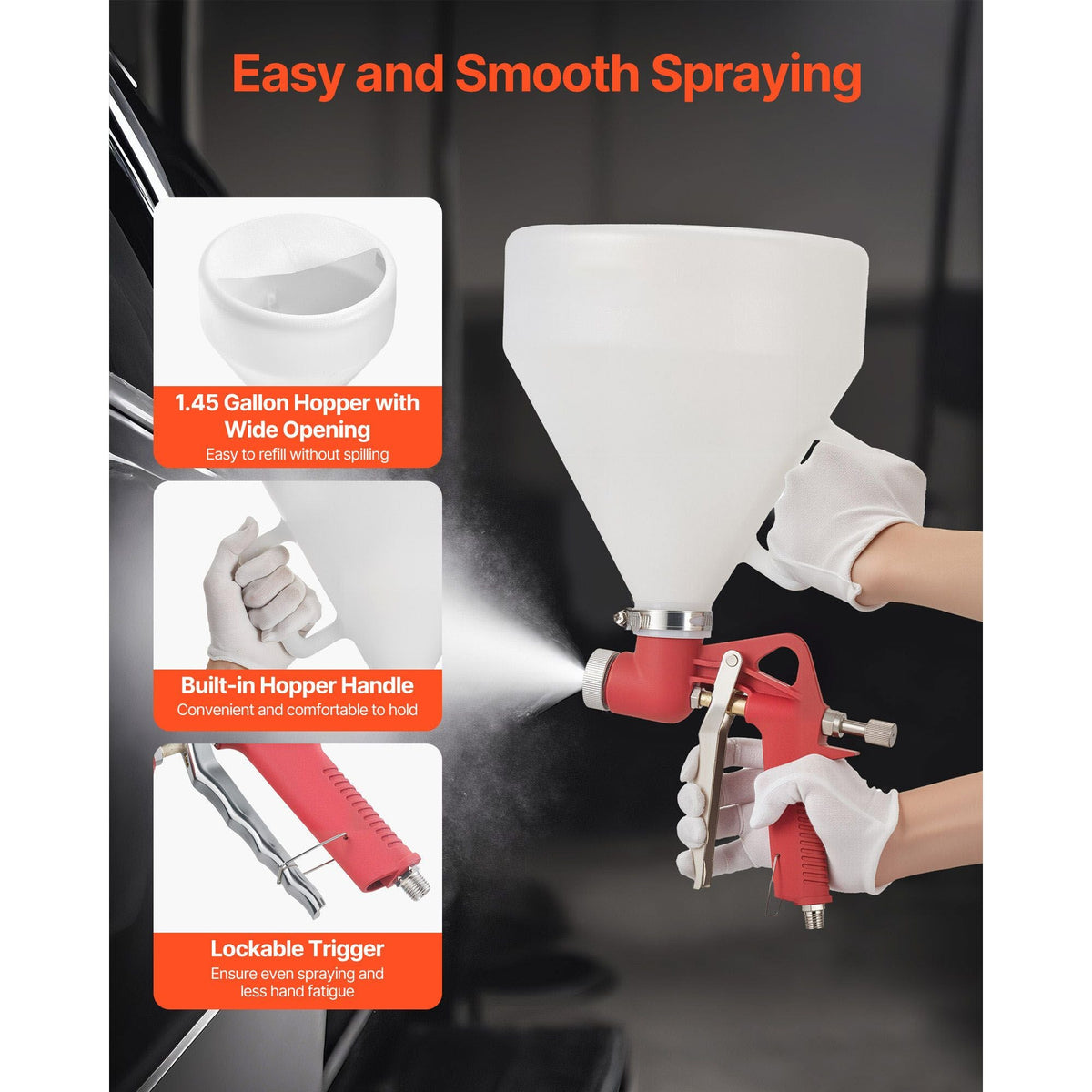 Air Texture Spray Gun, 1.45 Gallon Air Hopper Spray Gun, Professional Drywall Texture Painting Sprayer with 3 Nozzles (3.5mm, 6mm, 8mm) for Popcorn, Knockdown, Orange Peel Textures