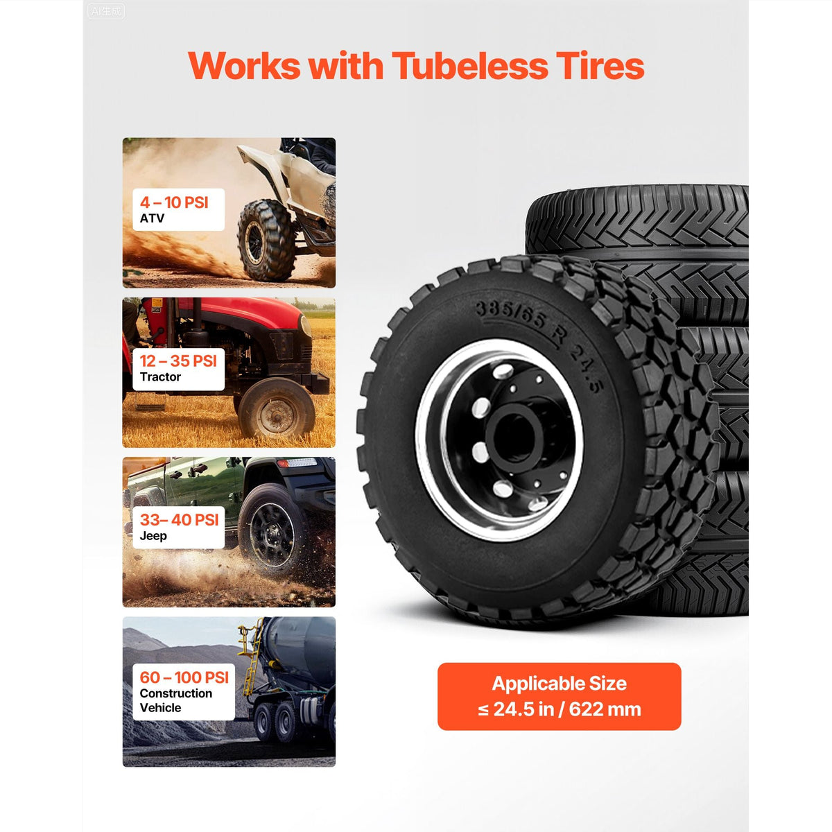 Air Tire Bead Seater, 10 Gal / 37.9 L, Heavy Duty Tire Bead Blaster Tool, 87-116 PSI Operating Pressure, Air Trigger Seating Inflator for ATV, Tractor, Pickup, Truck, Jeep, RV, UTV, Yellow