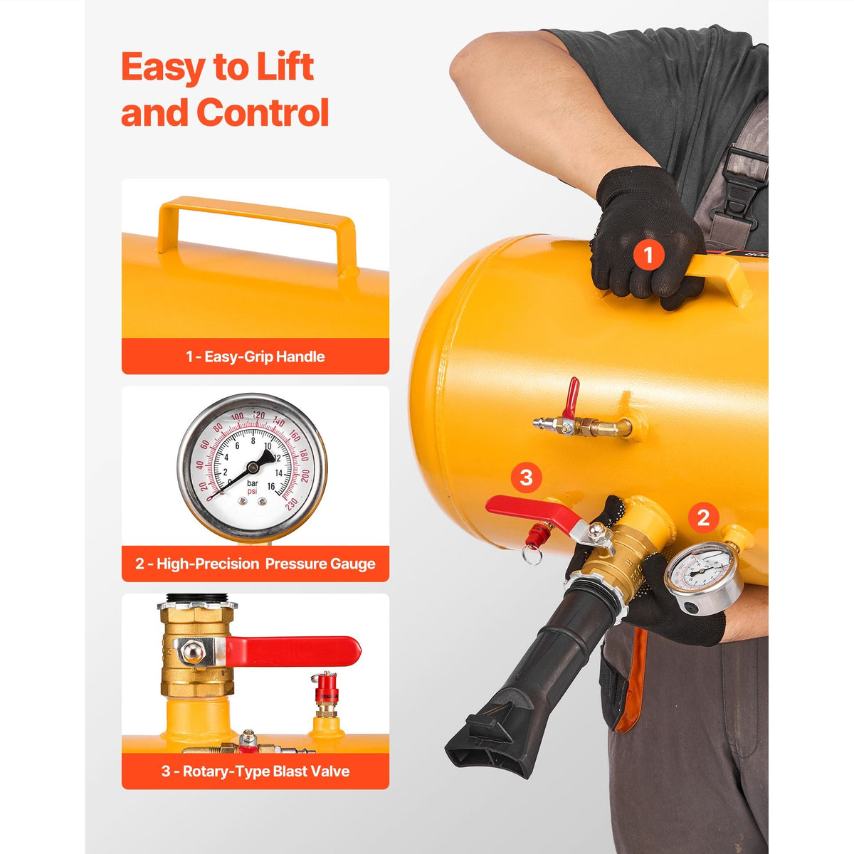 Air Tire Bead Seater, 10 Gal / 37.9 L, Heavy Duty Tire Bead Blaster Tool, 87-116 PSI Operating Pressure, Air Trigger Seating Inflator for ATV, Tractor, Pickup, Truck, Jeep, RV, UTV, Yellow