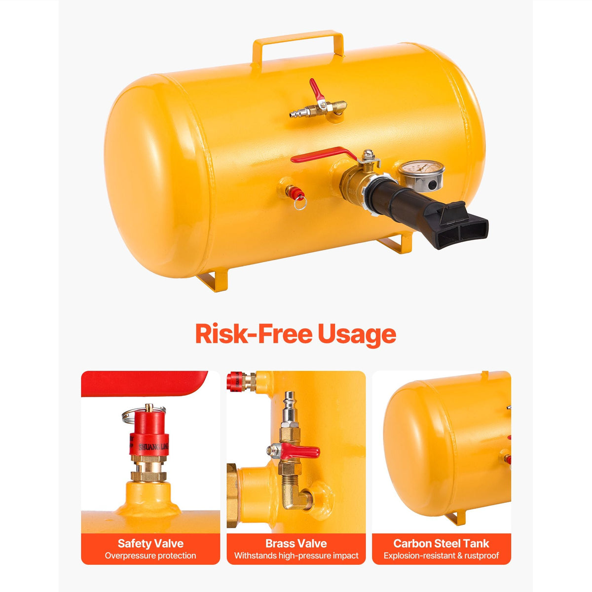 Air Tire Bead Seater, 10 Gal / 37.9 L, Heavy Duty Tire Bead Blaster Tool, 87-116 PSI Operating Pressure, Air Trigger Seating Inflator for ATV, Tractor, Pickup, Truck, Jeep, RV, UTV, Yellow