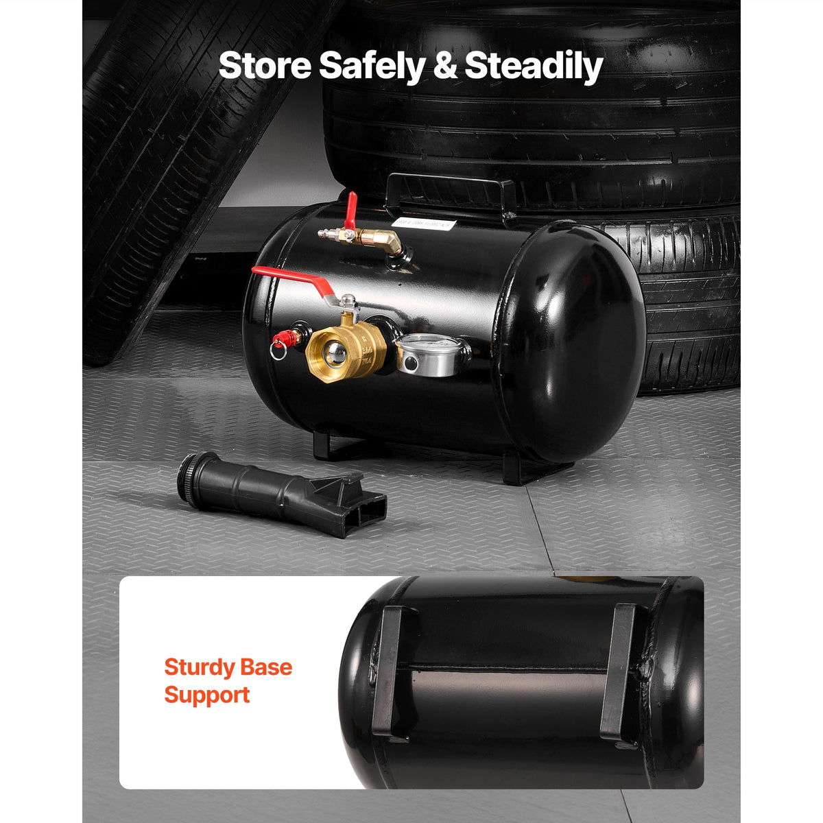 Air Tire Bead Seater, 5 Gal / 18.9 L, Heavy Duty Tire Bead Blaster Tool, 87-116 PSI Operating Pressure, Air Trigger Seating Inflator for Pickup, Truck, ATV, Jeep, Van, Lawn Tractor, RV, Black