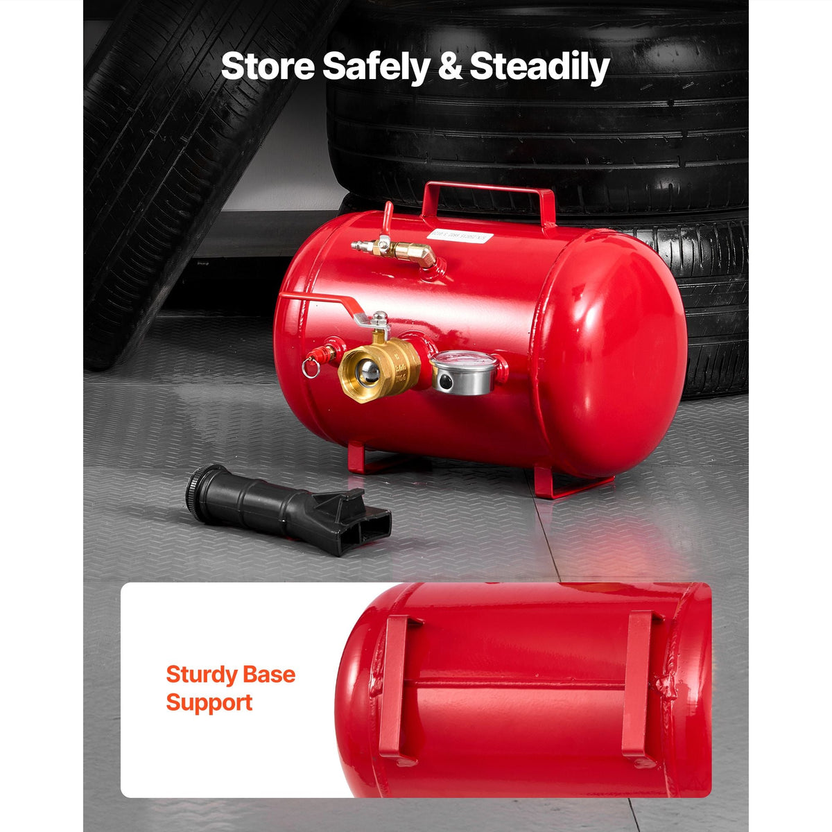 Air Tire Bead Seater, 5 Gal / 18.9 L, Heavy Duty Tire Bead Blaster Tool, 87-116 PSI Operating Pressure, Air Trigger Seating Inflator for Pickup, Truck, ATV, Jeep, Van, Lawn Tractor, RV, Red