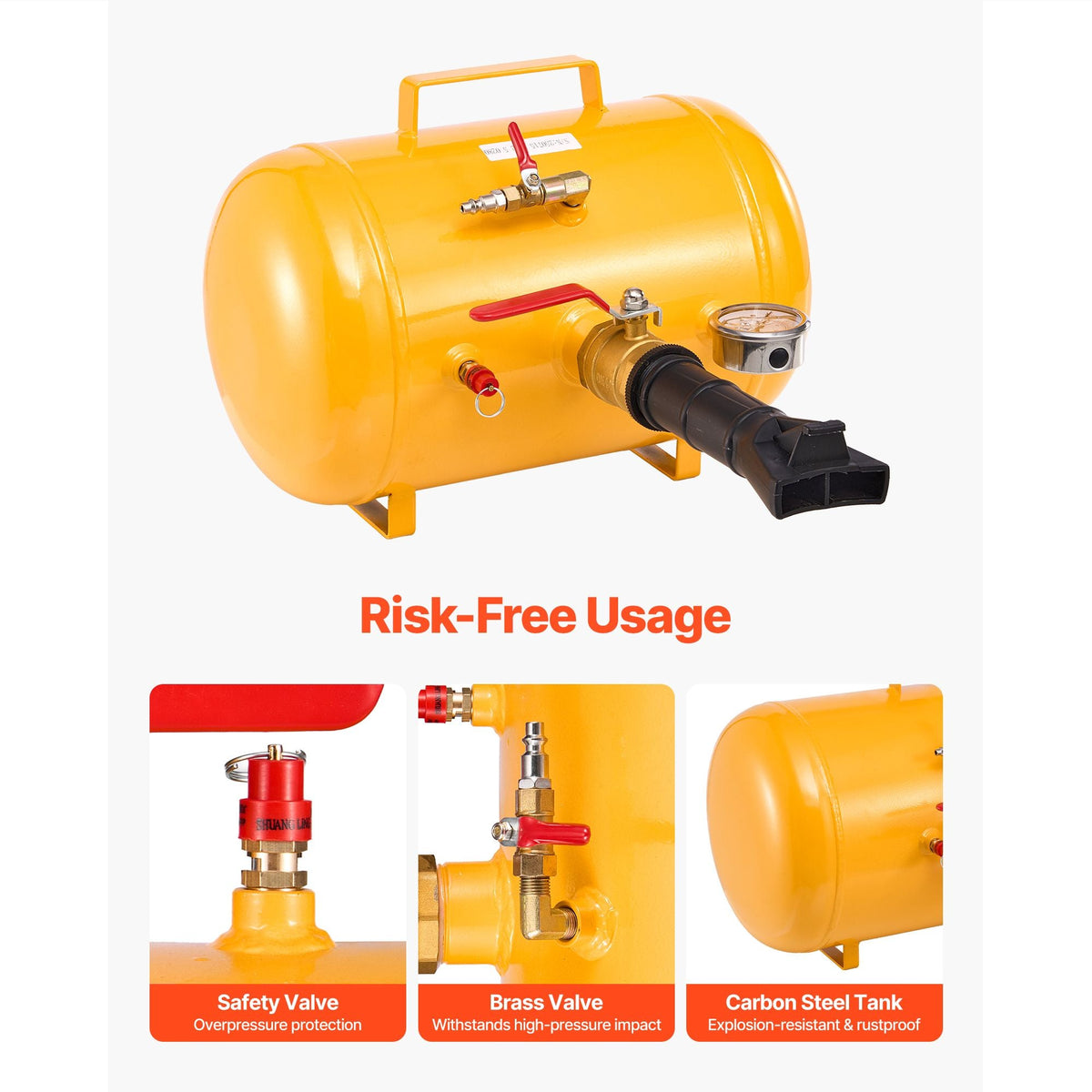 Air Tire Bead Seater, 5 Gal / 18.9 L, Heavy Duty Tire Bead Blaster Tool, 87-116 PSI Operating Pressure, Air Trigger Seating Inflator for Pickup, Truck, ATV, Jeep, Van, Lawn Tractor, RV, Yellow