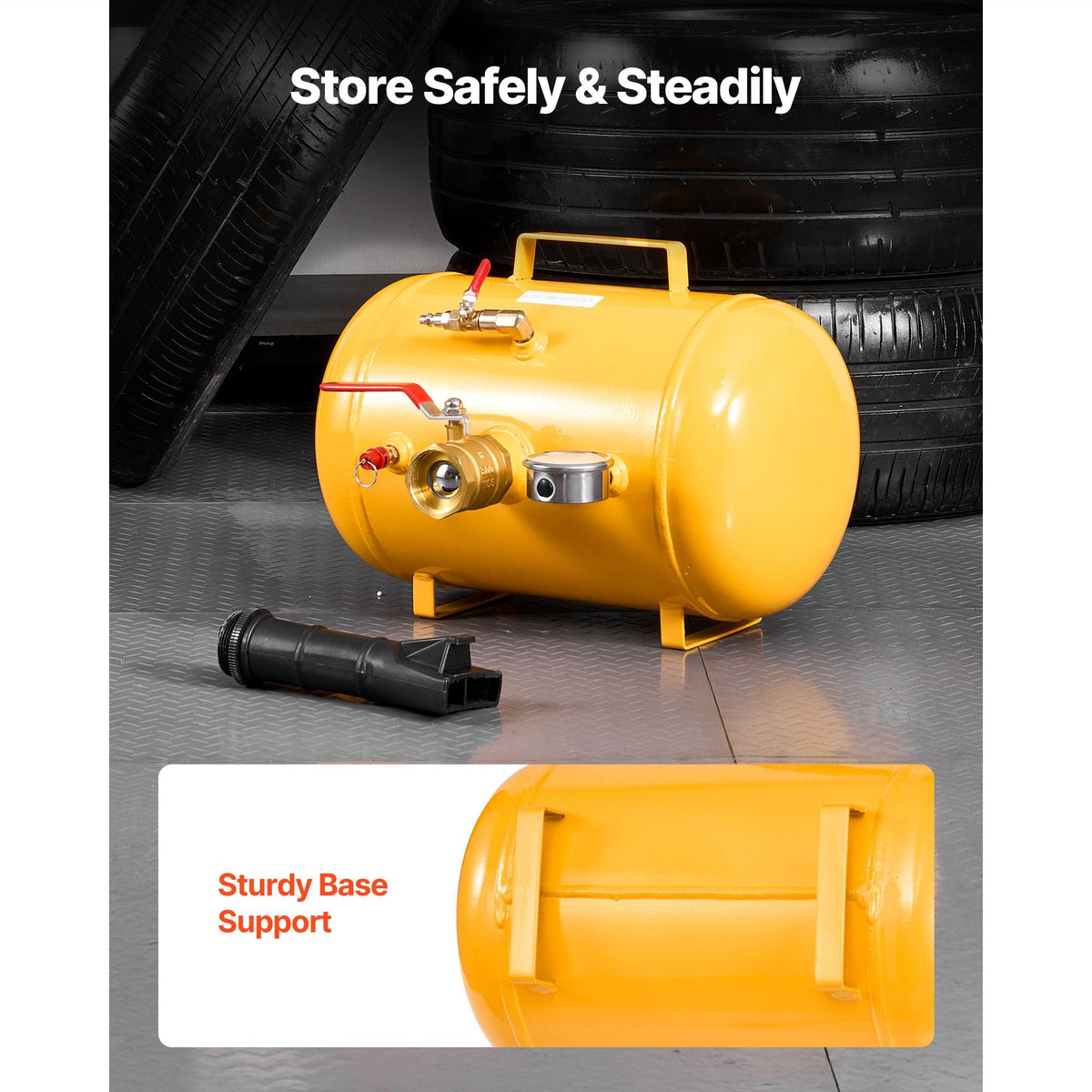 Air Tire Bead Seater, 5 Gal / 18.9 L, Heavy Duty Tire Bead Blaster Tool, 87-116 PSI Operating Pressure, Air Trigger Seating Inflator for Pickup, Truck, ATV, Jeep, Van, Lawn Tractor, RV, Yellow