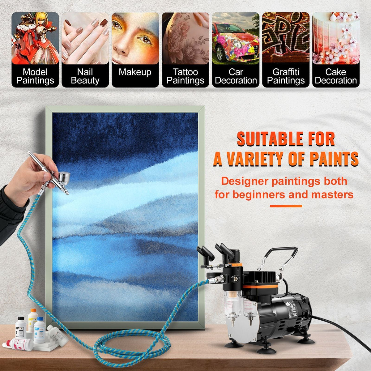 Airbrush Ensemble, Expert Airbrush Kit with Compressor, Multi-Use Dual-Action Gravity Feed Airbrush System for Art, Nails, Cookies, Tattoos