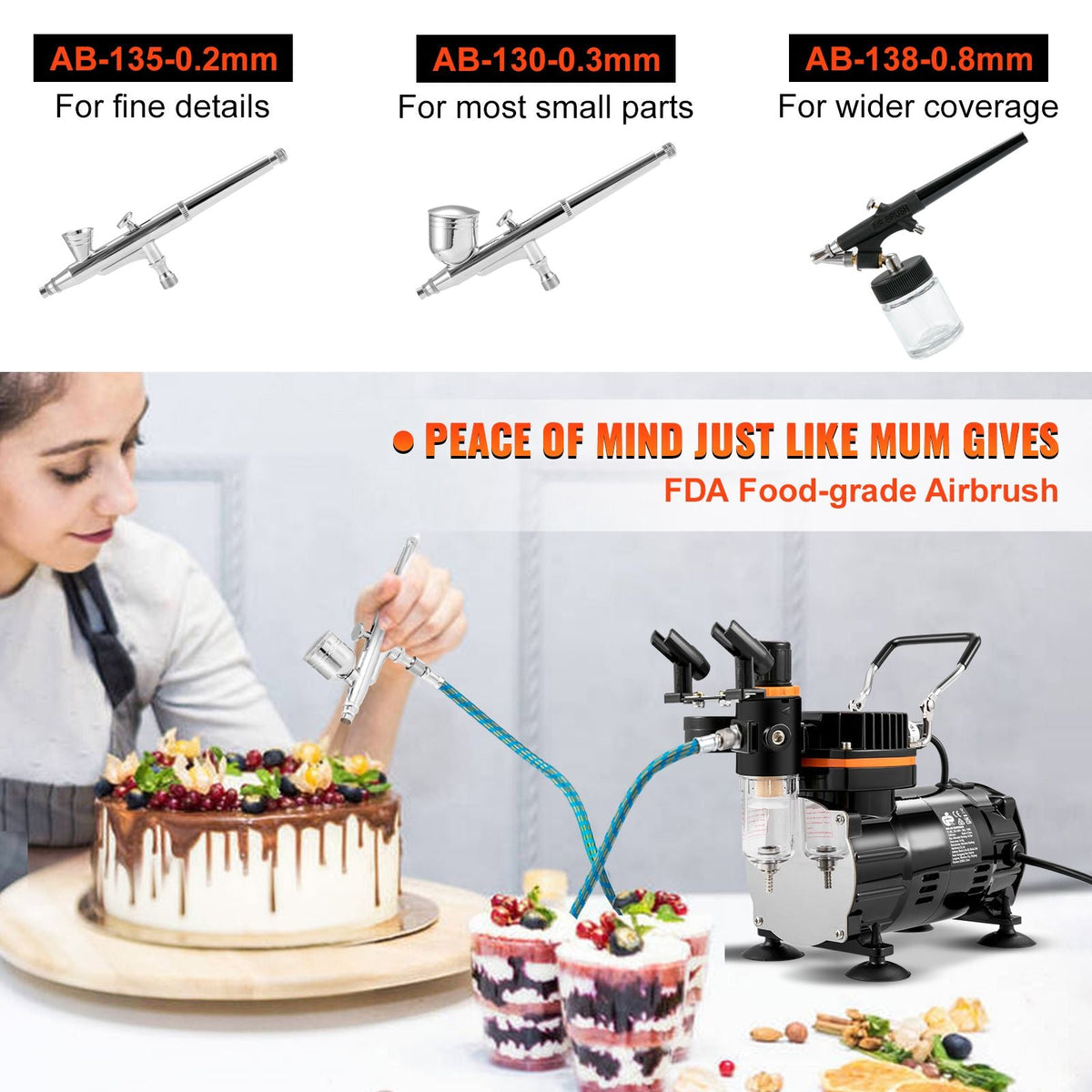 Airbrush Ensemble, Expert Airbrush Kit with Compressor, Multi-Use Dual-Action Gravity Feed Airbrush System for Art, Nails, Cookies, Tattoos
