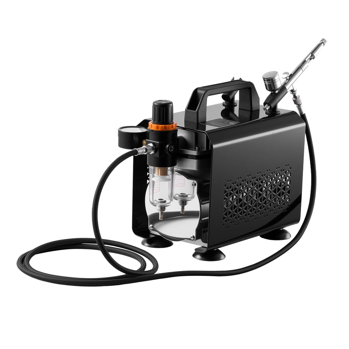 Airbrush Kit, 1/6 HP, Air Brush Kit with Air Compressor, 1 Dual-Action Professional Airbrush with 3 Tips, Hose, Acrylic Paint, Brush, Low Noise, for Cake Decorating, Model Painting, Nail Art