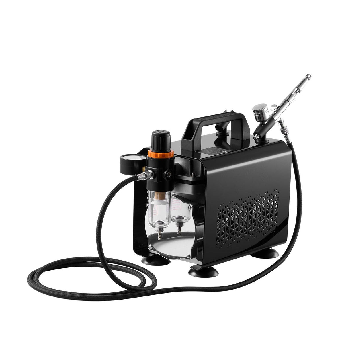 Airbrush Kit, 1/6 HP, Air Brush Kit with Air Compressor, 1 Dual-Action Professional Airbrush with 3 Tips, Hose, Acrylic Paint, Brush, Low Noise, for Cake Decorating, Model Painting, Nail Art