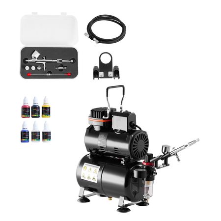 Airbrush Kit, 1/6 HP, Air Brush Kit with Air Compressor and Tank, 1 Dual-Action Professional Airbrush with 3 Tips, Acrylic Paint, Low Noise, for Cake Decorating, Model Painting, Nail Art