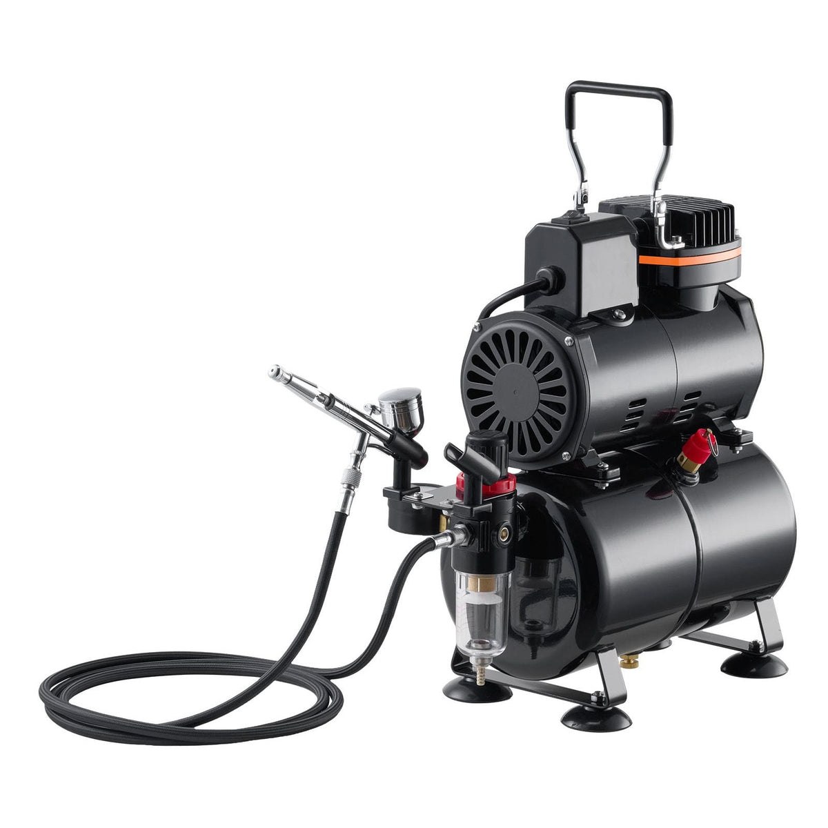 Airbrush Kit, 1/6 HP, Air Brush Kit with Air Compressor and Tank, 1 Dual-Action Professional Airbrush with 3 Tips, Acrylic Paint, Low Noise, for Cake Decorating, Model Painting, Nail Art