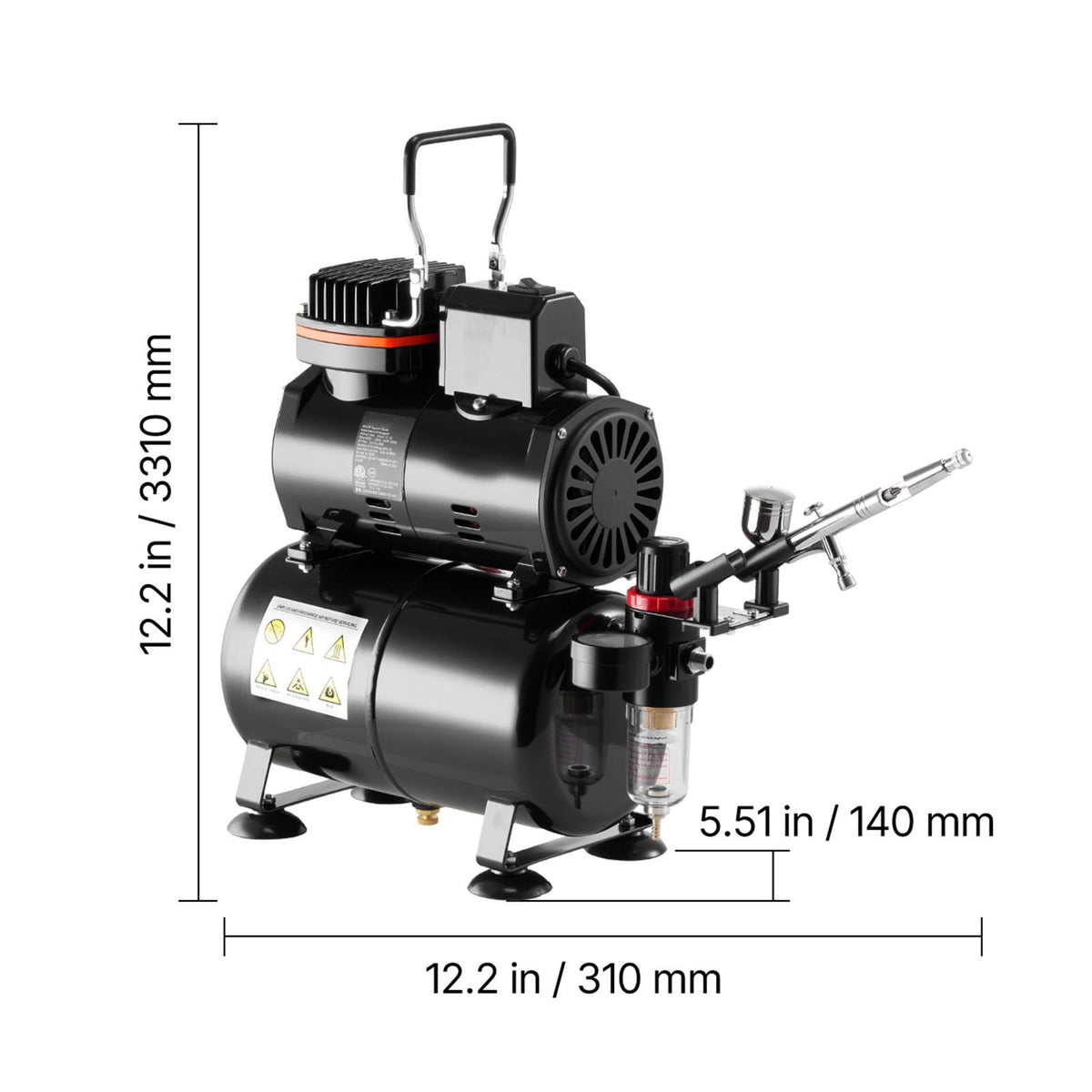 Airbrush Kit, 1/6 HP, Air Brush Kit with Air Compressor and Tank, 1 Dual-Action Professional Airbrush with 3 Tips, Acrylic Paint, Low Noise, for Cake Decorating, Model Painting, Nail Art