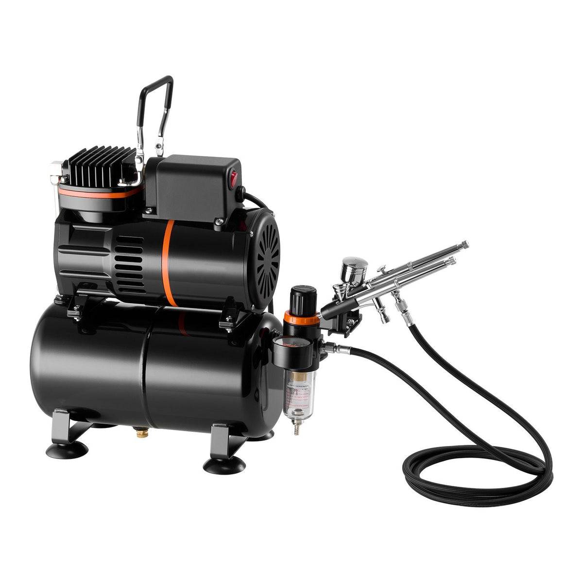 Airbrush Kit, 1/6 HP, Air Brush Kit with Air Compressor and Tank, 3 Dual-Action Professional Airbrushes with 3 Tips, Hose, Acrylic Paint, 2 Fans, for Cake Decorating, Model Painting, Nail Art