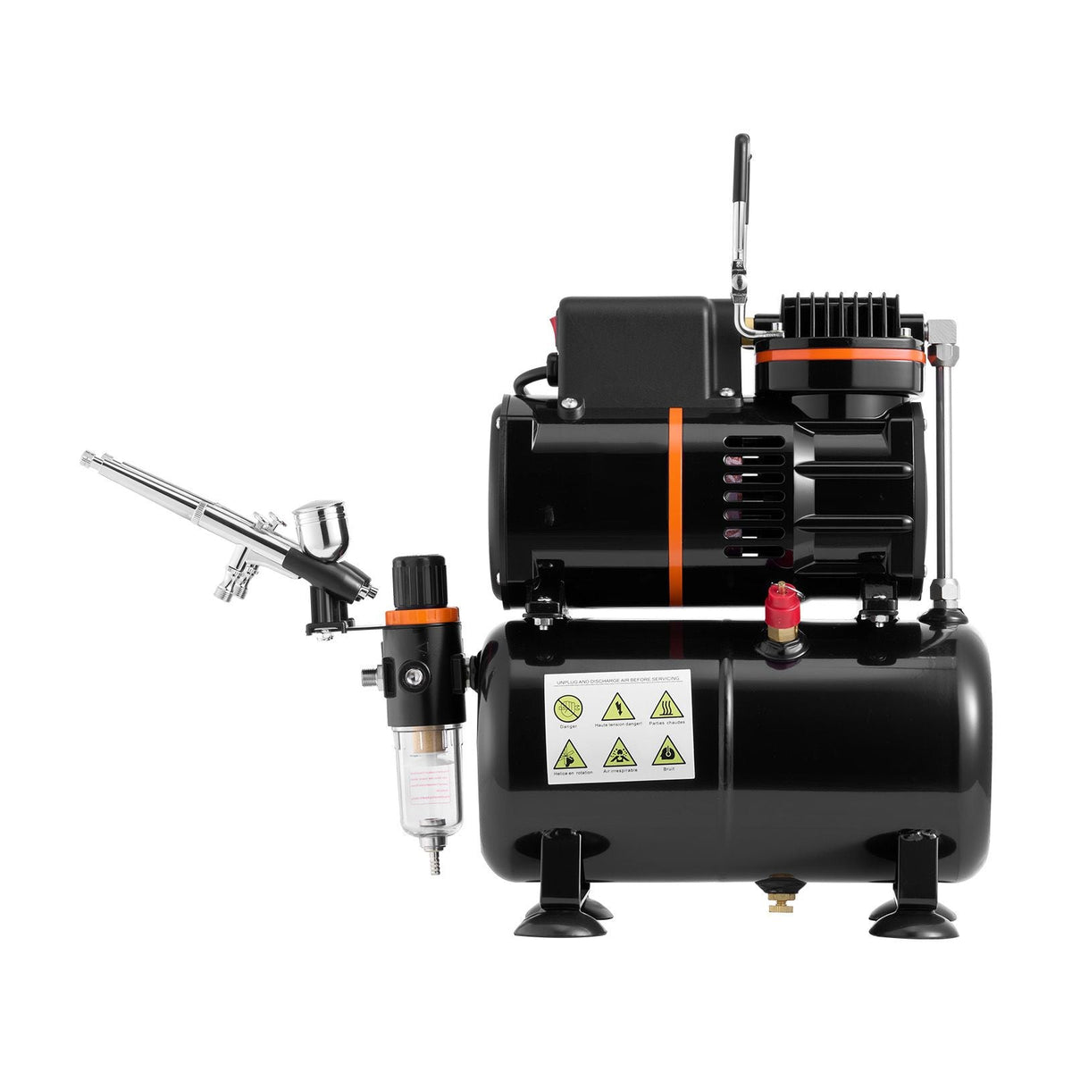 Airbrush Kit, 1/6 HP, Air Brush Kit with Air Compressor and Tank, 3 Dual-Action Professional Airbrushes with 3 Tips, Hose, Acrylic Paint, 2 Fans, for Cake Decorating, Model Painting, Nail Art