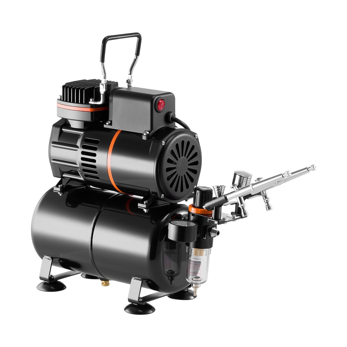 Airbrush Kit, 1/6 HP, Air Brush Kit with Air Compressor and Tank, 3 Dual-Action Professional Airbrushes with 3 Tips, Hose, Acrylic Paint, 2 Fans, for Cake Decorating, Model Painting, Nail Art