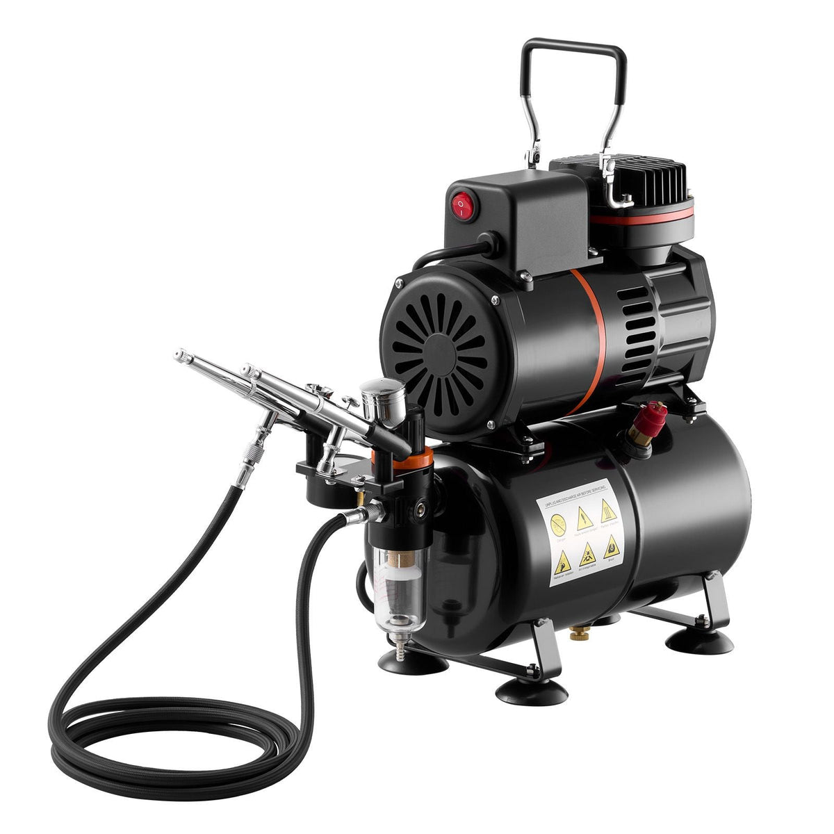 Airbrush Kit, 1/6 HP, Air Brush Kit with Air Compressor and Tank, 3 Dual-Action Professional Airbrushes with 3 Tips, Hose, Acrylic Paint, 2 Fans, for Cake Decorating, Model Painting, Nail Art