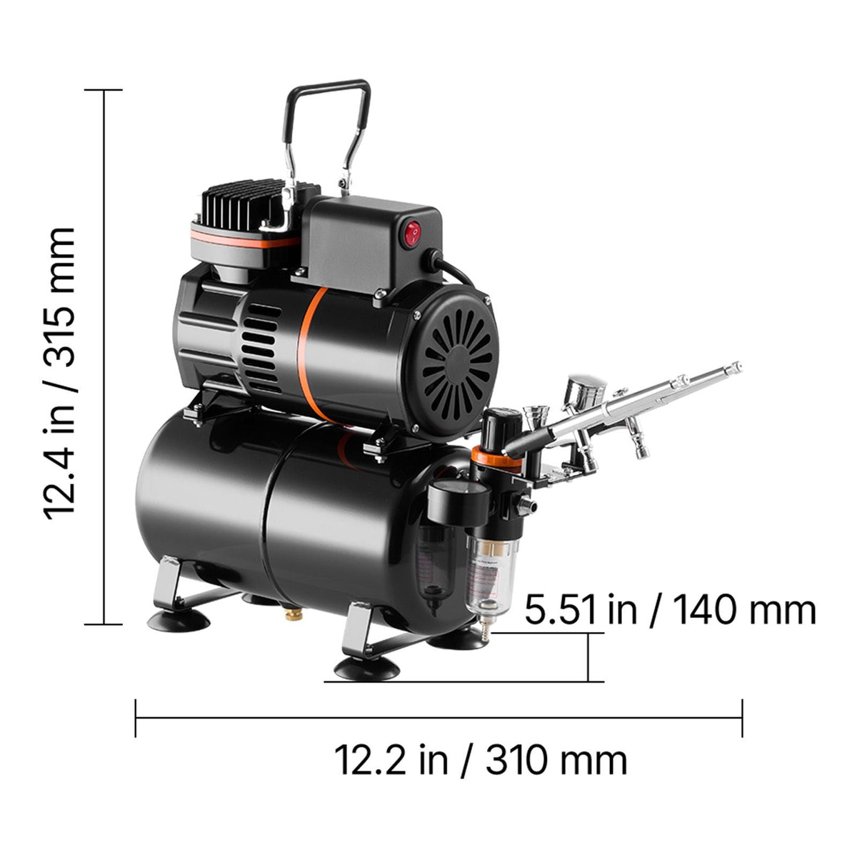 Airbrush Kit, 1/6 HP, Air Brush Kit with Air Compressor and Tank, 3 Dual-Action Professional Airbrushes with 3 Tips, Hose, Acrylic Paint, 2 Fans, for Cake Decorating, Model Painting, Nail Art