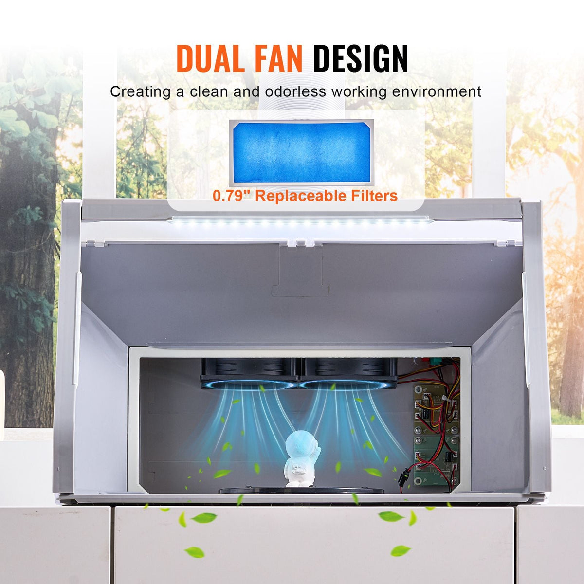 Airbrush Spray Booth, Dual-Fans Portable Hobby Airbrush Paint Spray Booth Kit with LED Lights and Exhaust Extension Hose, Airbrush Paint Booth for Painting Models, Arts, Crafts, Cakes