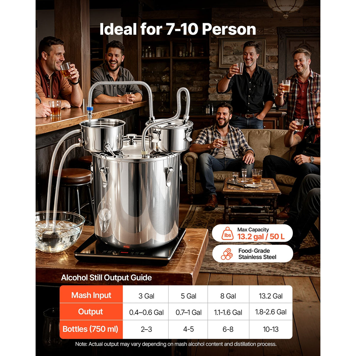 Alcohol Still, 13.2 GAL/ 50L Alcohol Distiller with 10 x 16oz Glass Jars, Thumper Keg, Dual-scale Thermometer, and Water Pump, Home Brewing Kit for DIY Whiskey Wine Brandy