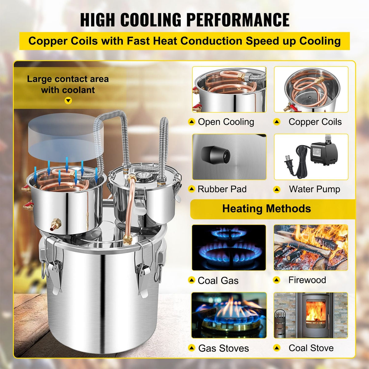 Alcohol Still, 13.2Gal / 50L Stainless Steel Water Alcohol Distiller Copper Tube Home Brewing Kit Build-in Thermometer for DIY Whisky Wine Brandy, Silver