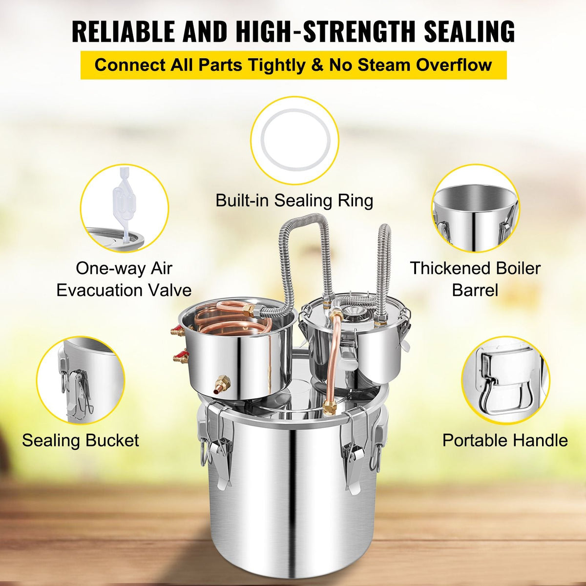 Alcohol Still, 13.2Gal / 50L Stainless Steel Water Alcohol Distiller Copper Tube Home Brewing Kit Build-in Thermometer for DIY Whisky Wine Brandy, Silver