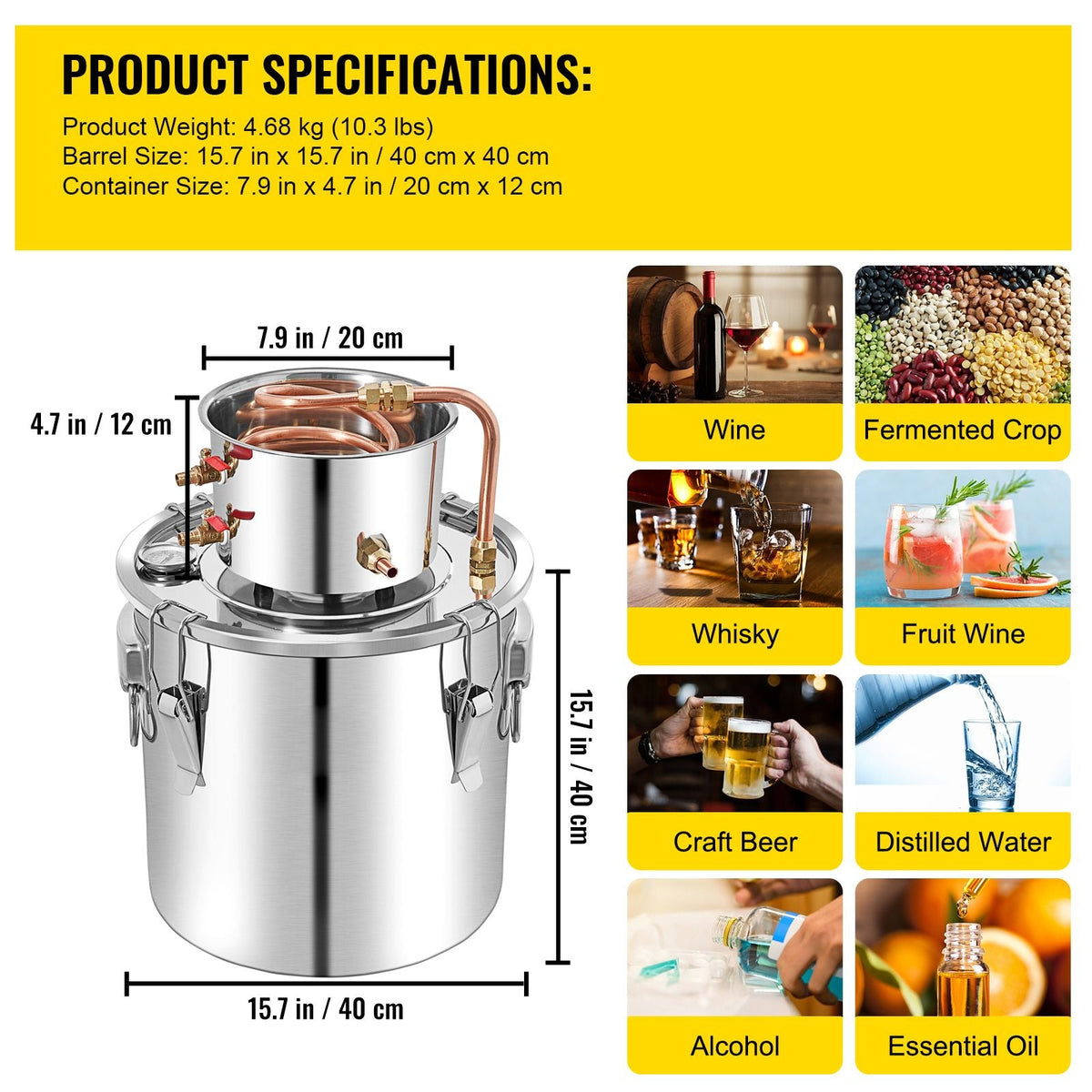 Alcohol Still 13.2Gal/50L, Alcohol Distiller with Circulating Pump, Alcohol Still Copper Tube, Whiskey Distilling Kit with Build-In Thermometer, Whiskey Making Kit for DIY Alcohol, Stainless Ste