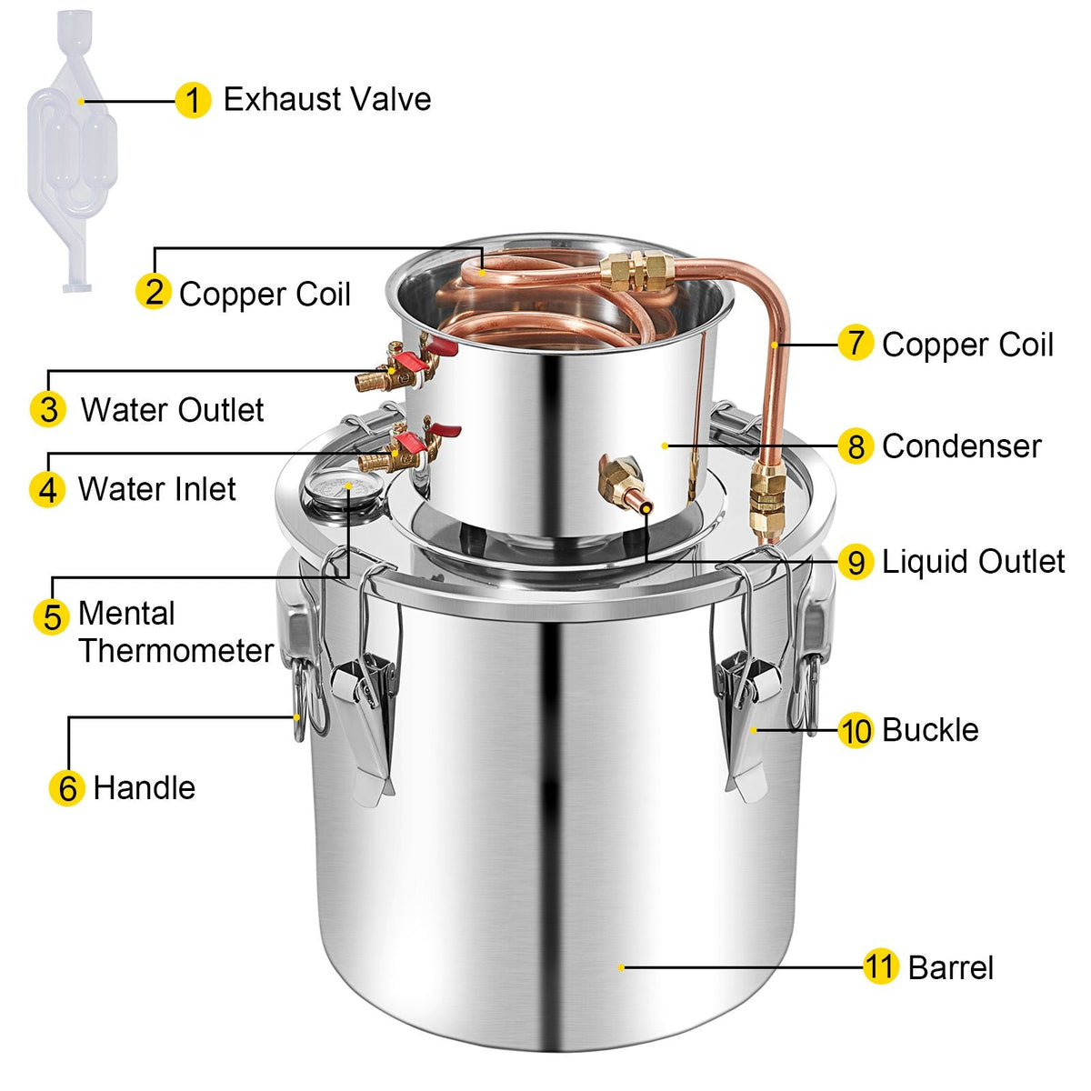 Alcohol Still 13.2Gal/50L, Alcohol Distiller with Circulating Pump, Alcohol Still Copper Tube, Whiskey Distilling Kit with Build-In Thermometer, Whiskey Making Kit for DIY Alcohol, Stainless Ste