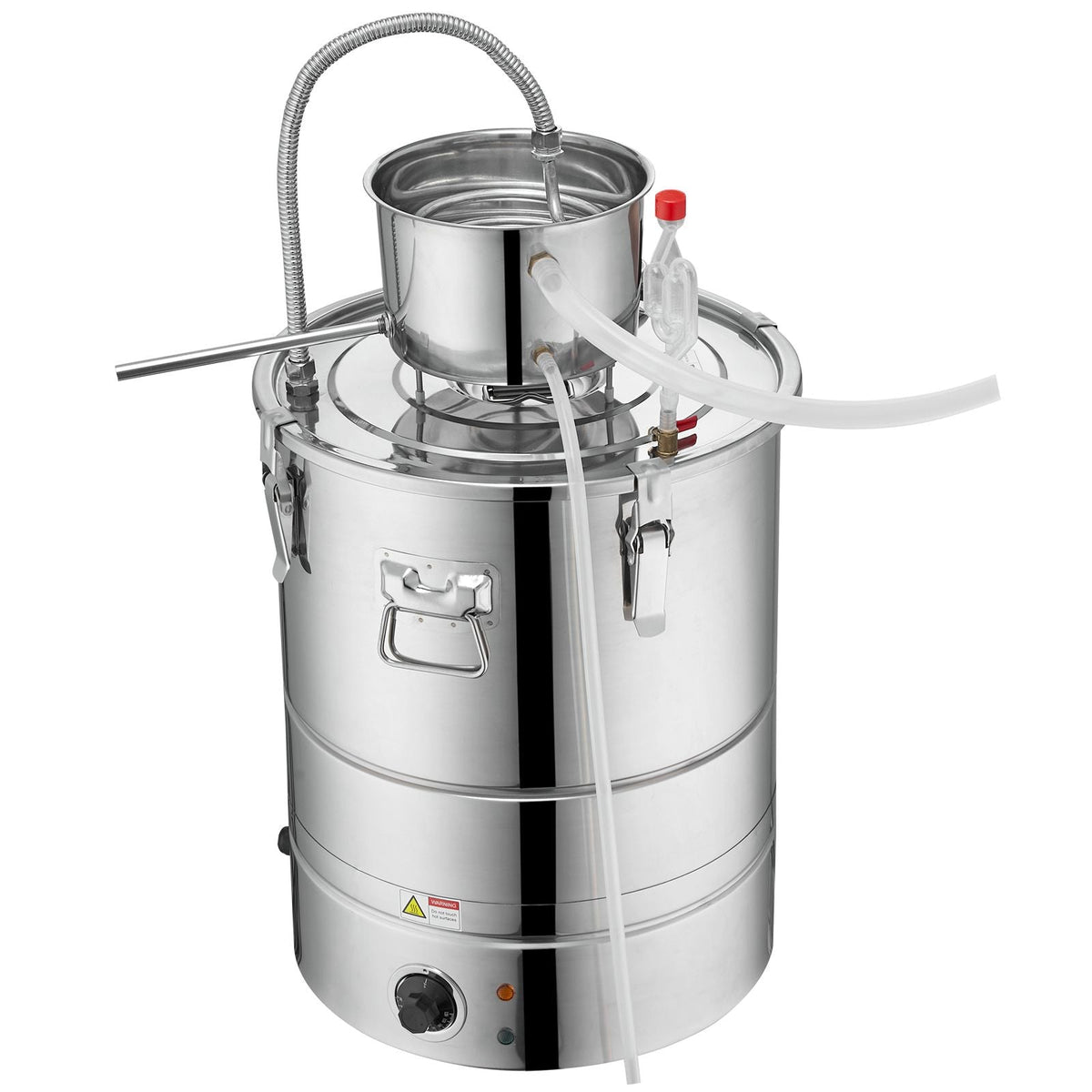 Alcohol Still, 15 Gal 50L Water Alcohol Distiller, Home Distillery Kit include Stainless Steel Tube & Pump & One-way Exhaust Valve & Thermometer (30-120 Celsius) for Whisky Wine Brandy, Silver
