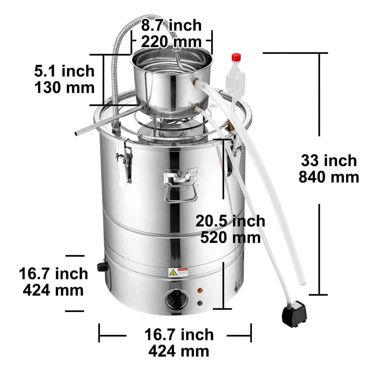 Alcohol Still, 15 Gal 50L Water Alcohol Distiller, Home Distillery Kit include Stainless Steel Tube & Pump & One-way Exhaust Valve & Thermometer (30-120 Celsius) for Whisky Wine Brandy, Silver