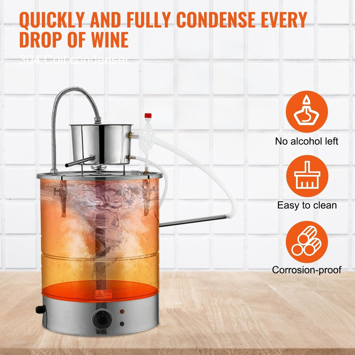 Alcohol Still, 15 Gal 50L Water Alcohol Distiller, Home Distillery Kit include Stainless Steel Tube & Pump & One-way Exhaust Valve & Thermometer (30-120 Celsius) for Whisky Wine Brandy, Silver
