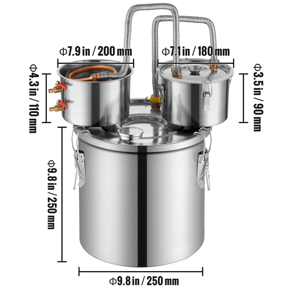 Alcohol Still, 3 Gal / 11.4 L Stainless Steel Water Alcohol Distiller with Copper Coil for Fast Cooling, Dual Condenser Distiller Kit with Secondary Distillation, for Wine Whisky Brandy, Silver