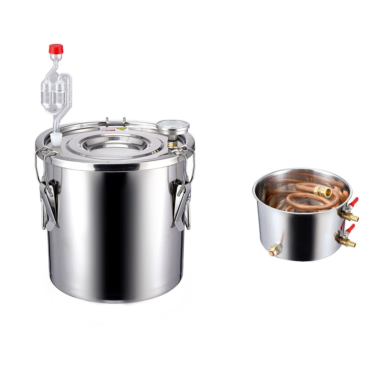 Alcohol Still, 3 Gal / 11.4 L Stainless Steel Water Alcohol Distiller with Copper Coil, Home Brewing Refining Fermentation Kit with Thermometer & Pump, for Wine Whisky Brandy, Silver