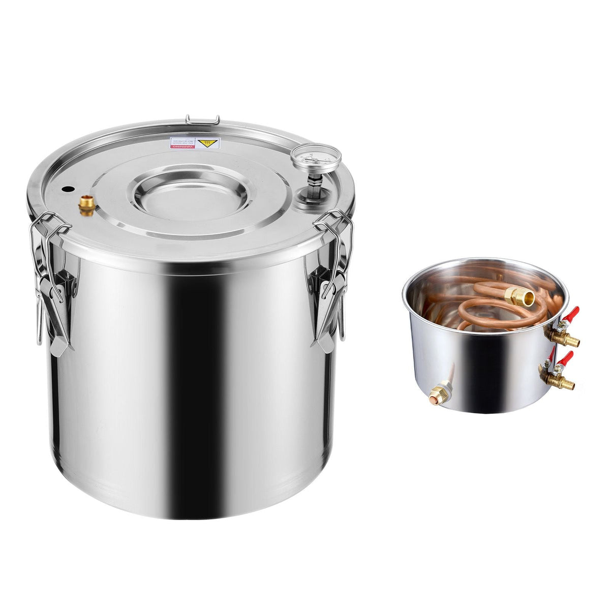 Alcohol Still, 5 Gal / 19 L Stainless Steel Water Alcohol Distiller with Copper Coil, Home Brewing Refining Fermentation Kit with Thermometer, for Wine Whisky Brandy, Silver