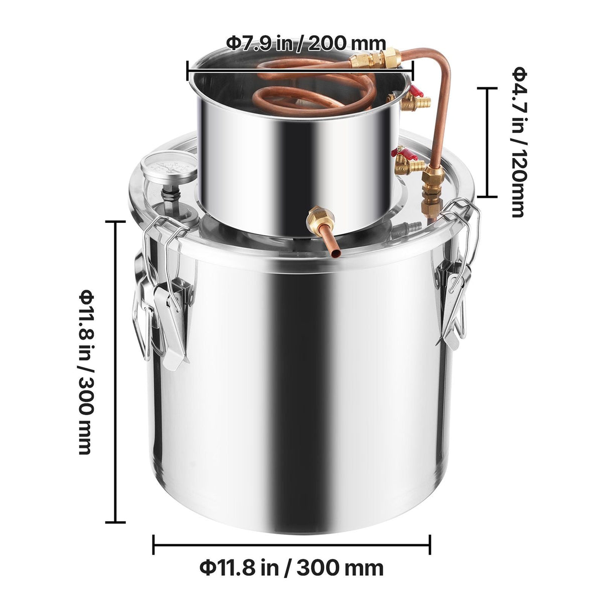 Alcohol Still, 5 Gal / 19 L Stainless Steel Water Alcohol Distiller with Copper Coil, Home Brewing Refining Fermentation Kit with Thermometer, for Wine Whisky Brandy, Silver