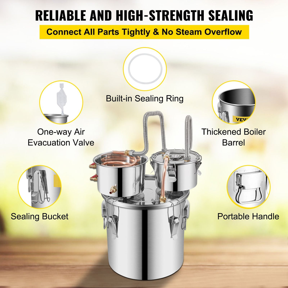 Alcohol Still, 5 Gallon, Stainless Steel Alcohol Distiller with Copper Tube & Build-in Thermometer & Water Pump, Double Thumper Keg Home Brewing Kit, for DIY Whiskey Wine Brandy