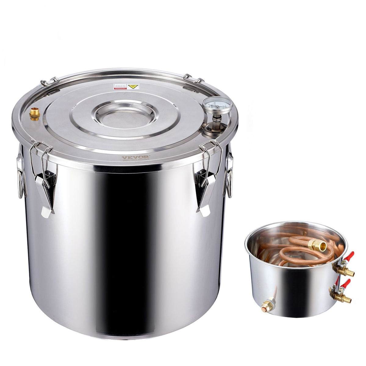 Alcohol Still, 8 Gal / 30 L Stainless Steel Water Alcohol Distiller with Copper Coil, Home Brewing Refining Fermentation Kit with Thermometer, for Wine Whisky Brandy, Silver