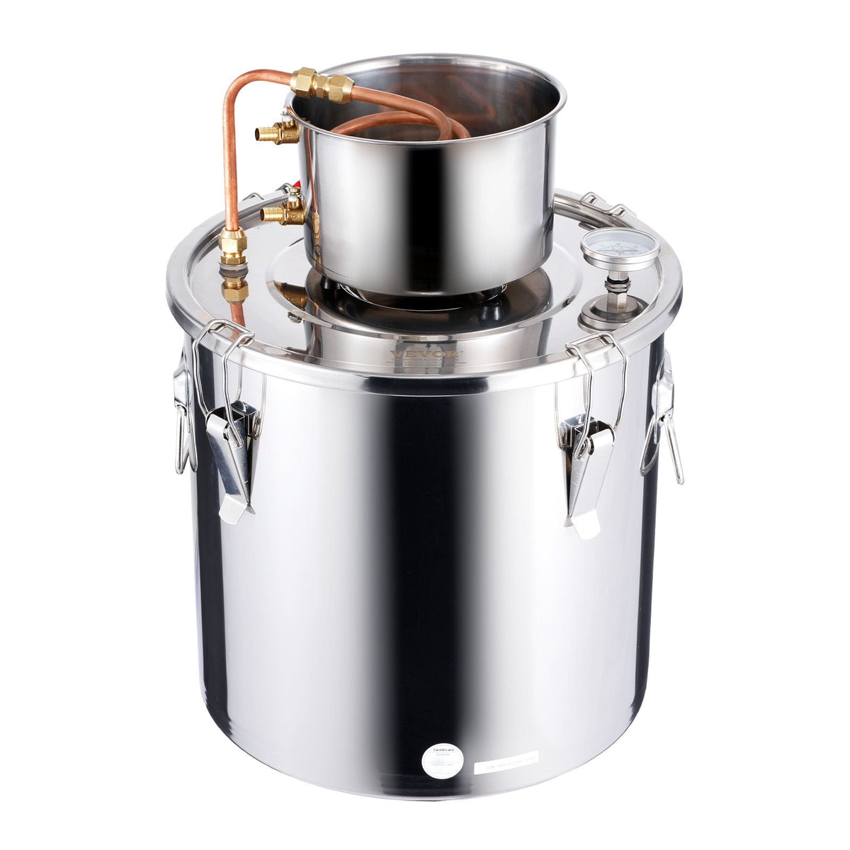 Alcohol Still, 8 Gal / 30 L Stainless Steel Water Alcohol Distiller with Copper Coil, Home Brewing Refining Fermentation Kit with Thermometer, for Wine Whisky Brandy, Silver