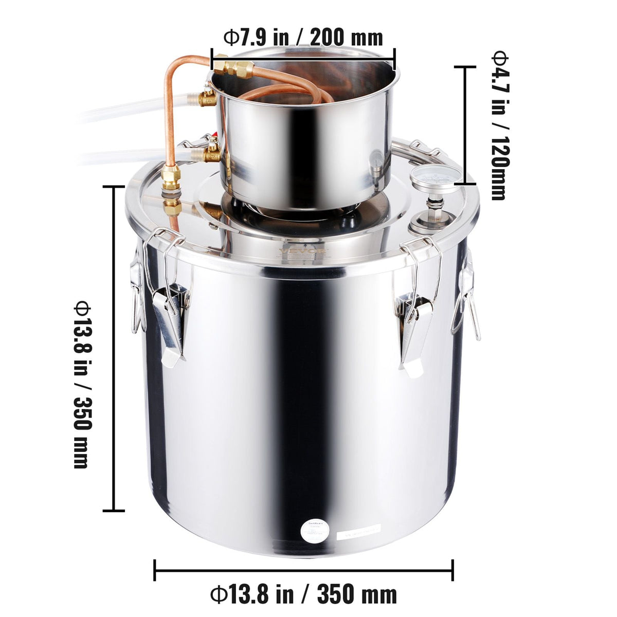 Alcohol Still, 8 Gal / 30 L Stainless Steel Water Alcohol Distiller with Copper Coil, Home Brewing Refining Fermentation Kit with Thermometer, for Wine Whisky Brandy, Silver