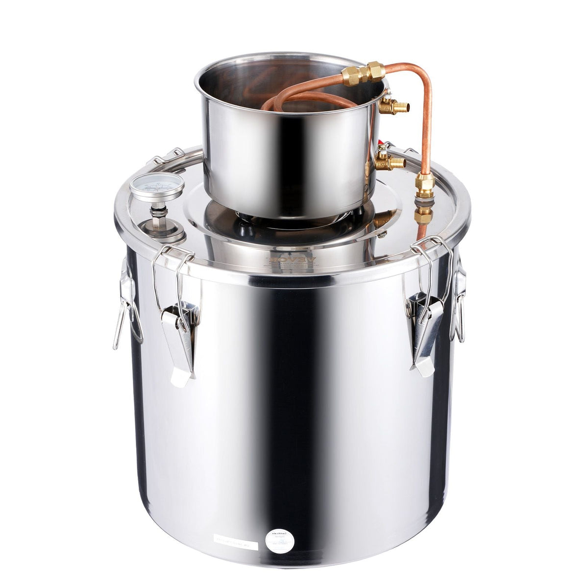 Alcohol Still, 8 Gal / 30 L Stainless Steel Water Alcohol Distiller with Copper Coil, Home Brewing Refining Fermentation Kit with Thermometer, for Wine Whisky Brandy, Silver