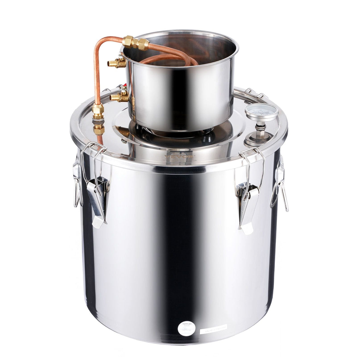 Alcohol Still, 8 Gal / 30 L Stainless Steel Water Alcohol Distiller with Copper Coil, Home Brewing Refining Fermentation Kit with Thermometer, for Wine Whisky Brandy, Silver