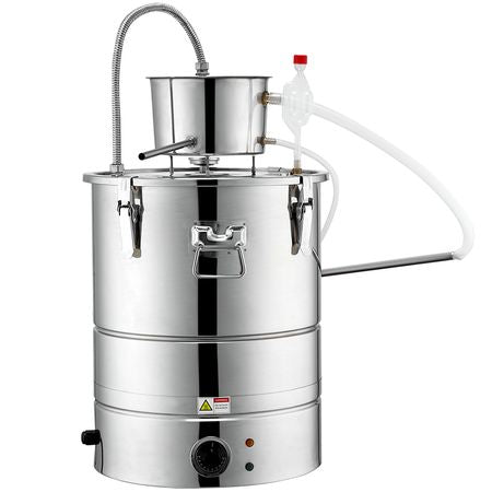 Alcohol Still, 9 Gal 30L Water Alcohol Distiller, Home Distillery Kit include Stainless Steel Tube & Pump & One-way Exhaust Valve & Thermometer (30-120 Celsius) for Whisky Wine Brandy, Silver