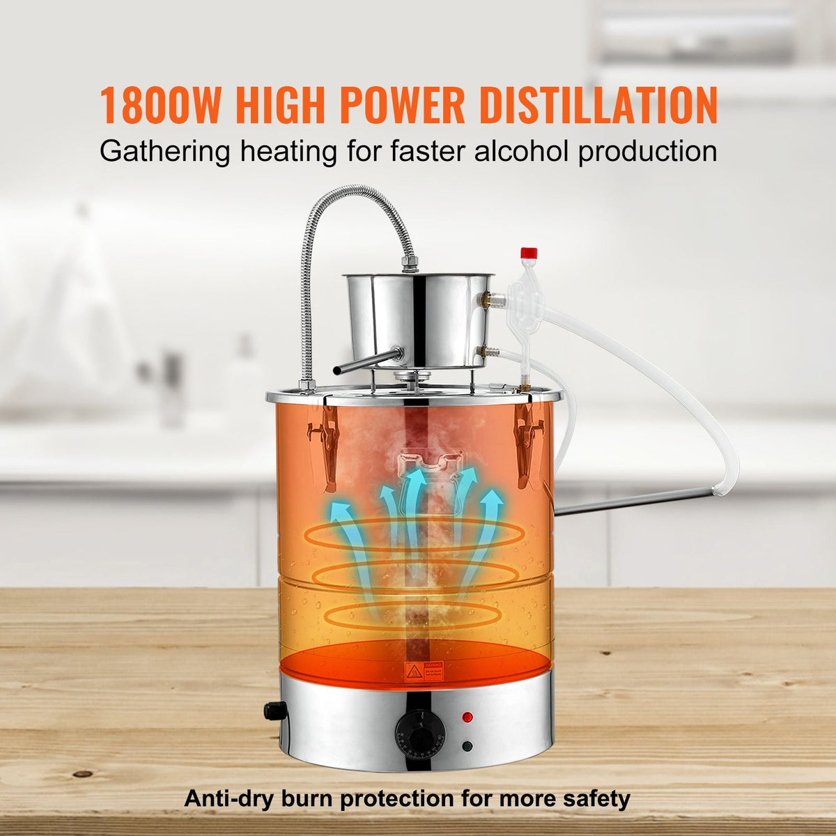 Alcohol Still, 9 Gal 30L Water Alcohol Distiller, Home Distillery Kit include Stainless Steel Tube & Pump & One-way Exhaust Valve & Thermometer (30-120 Celsius) for Whisky Wine Brandy, Silver