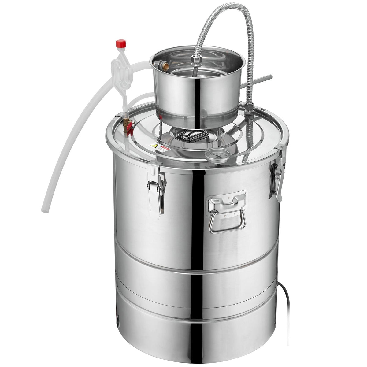Alcohol Still, 9 Gal 30L Water Alcohol Distiller, Home Distillery Kit include Stainless Steel Tube & Pump & One-way Exhaust Valve & Thermometer (30-120 Celsius) for Whisky Wine Brandy, Silver
