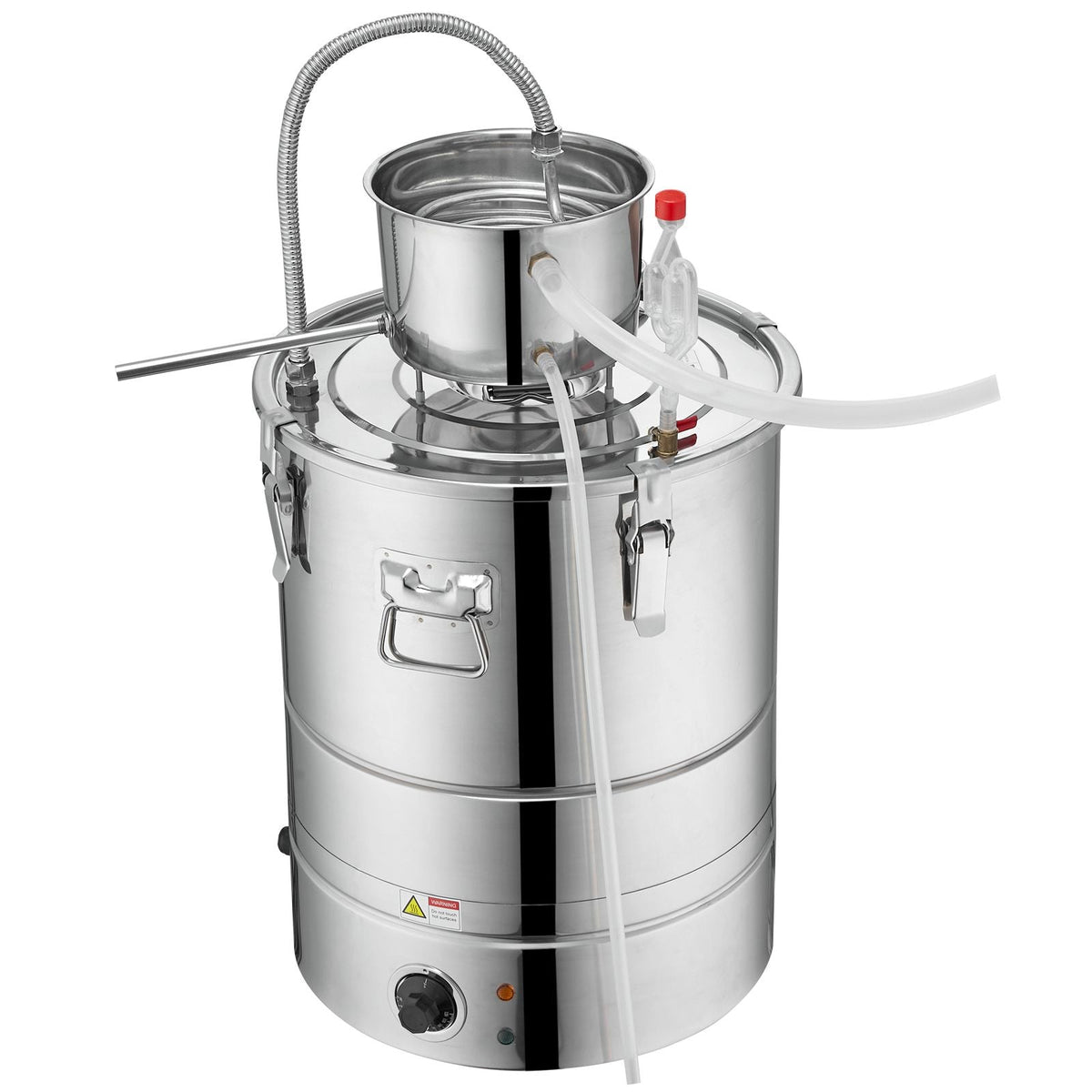 Alcohol Still, 9 Gal 30L Water Alcohol Distiller, Home Distillery Kit include Stainless Steel Tube & Pump & One-way Exhaust Valve & Thermometer (30-120 Celsius) for Whisky Wine Brandy, Silver