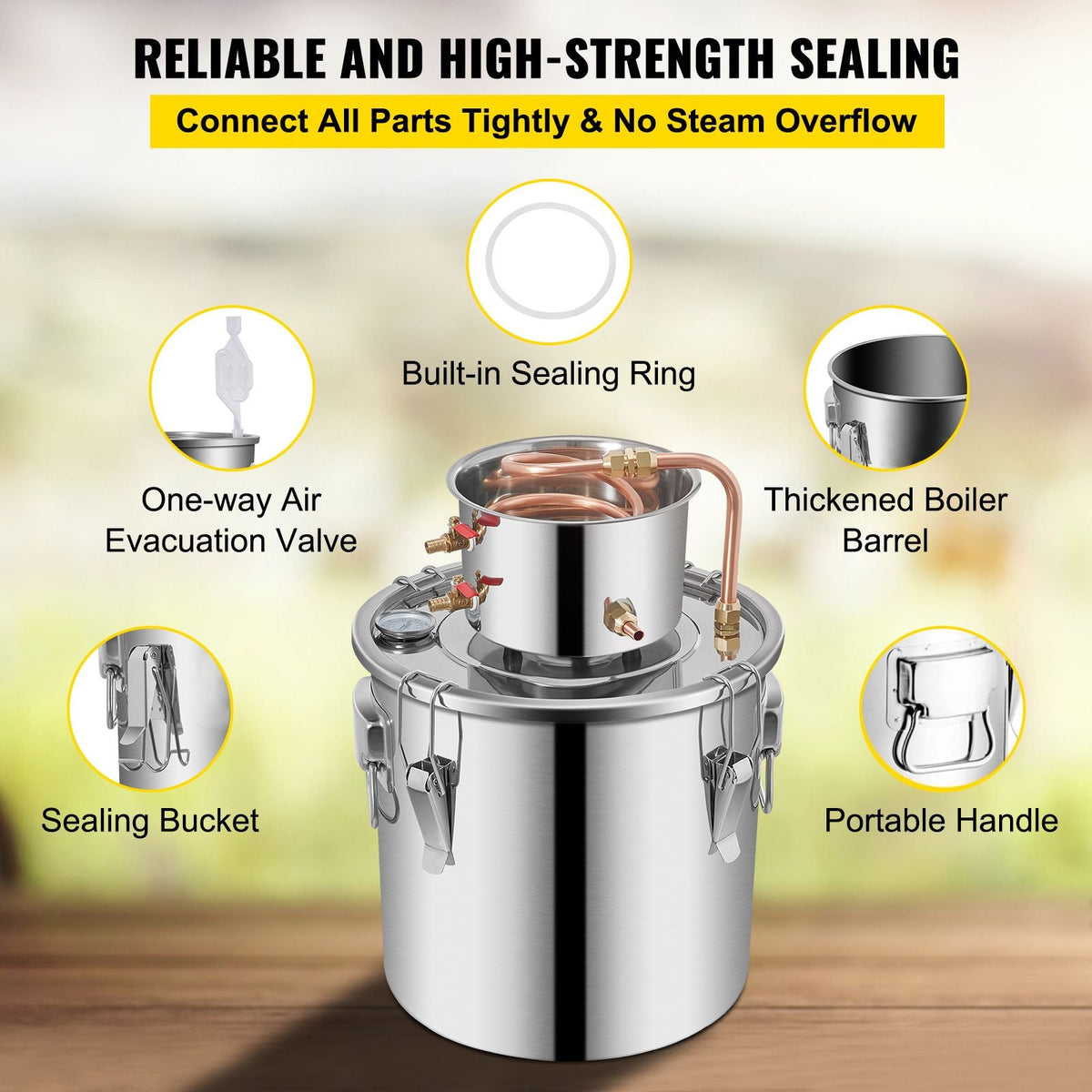 Alcohol Still 9.6Gal/38L, Alcohol Distiller with Circulating Pump, Alcohol Still Copper Tube, Whiskey Distilling Kit with Build-In Thermometer, Whiskey Making Kit for DIY Alcohol, Stainless Stee