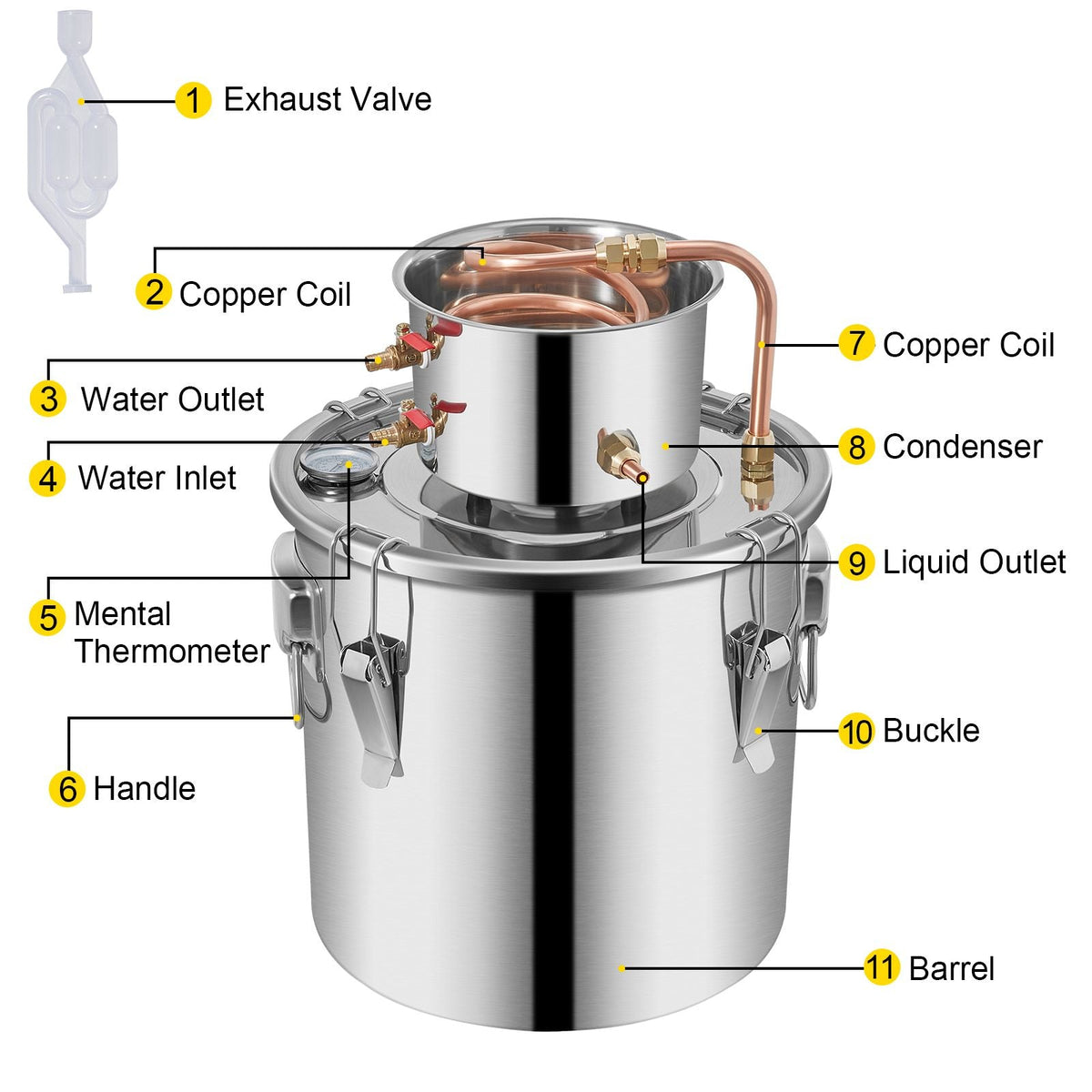 Alcohol Still 9.6Gal/38L, Alcohol Distiller with Circulating Pump, Alcohol Still Copper Tube, Whiskey Distilling Kit with Build-In Thermometer, Whiskey Making Kit for DIY Alcohol, Stainless Stee