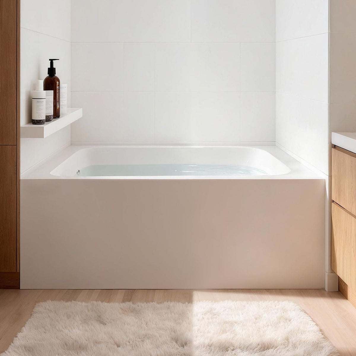 Alcove Bathtub, 48" x 30" Contemporary Alcove Acrylic Bathtub, Soaking Bath Tub with Left Hand Drain and Overflow Hole, Large Rectangular Deep Soak Tub for Bathroom with Integral Flange, White
