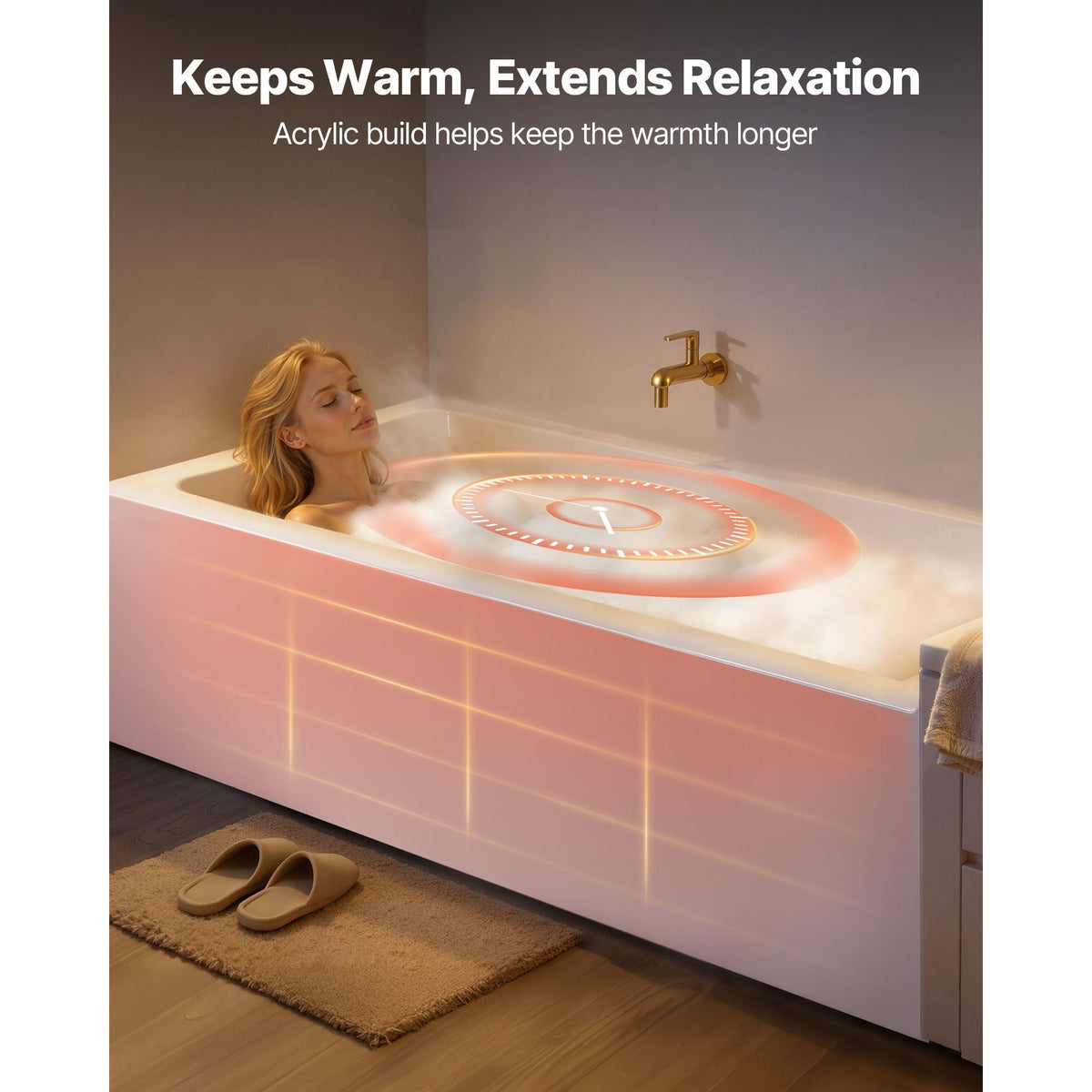 Alcove Bathtub, 54" x 30" Contemporary Alcove Acrylic Bathtub, Soaking Bath Tub with Right Hand Drain and Overflow Hole, Large Rectangular Deep Soak Tub for Bathroom with Integral Flange, White